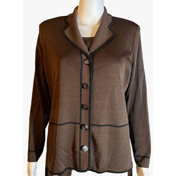 Exclusively Misook 2 Pieces Classic Cardigan Jacket Tank Chocolate Brown SZ PM - Picture 2 of 12